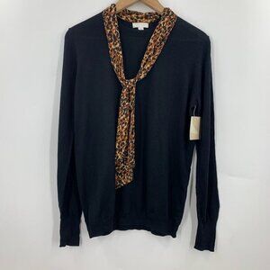 14th & Union Women's Leopard Tie Scarf Knit Pullover Sweater‎ Black Size M NWT